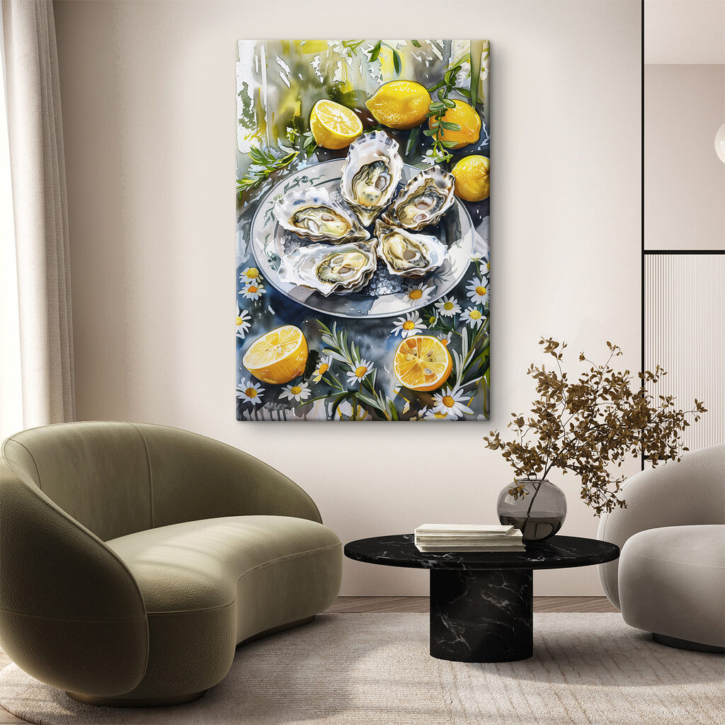 Ostras entre limones en un interior