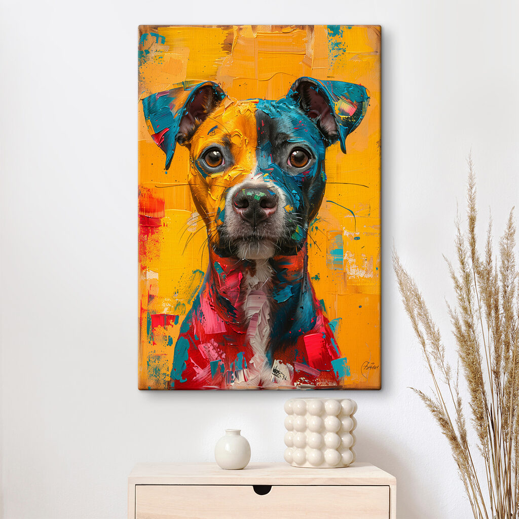 Perro de colores solares en un interior