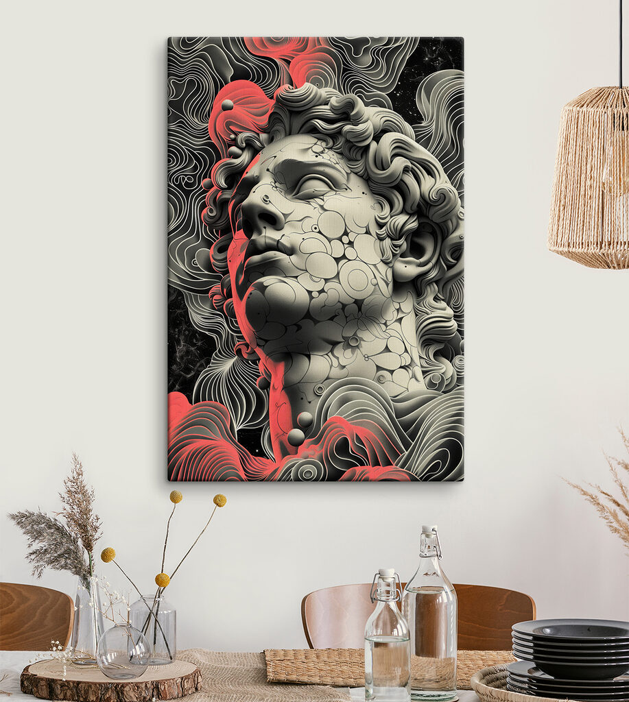 Rostro clásico entre remolinos — interior 3