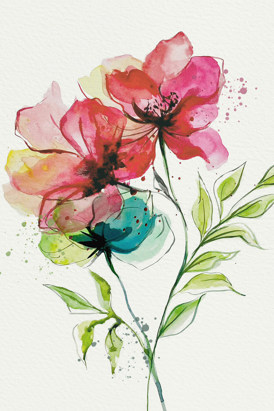 Dos flores en acuarela — diseño completo