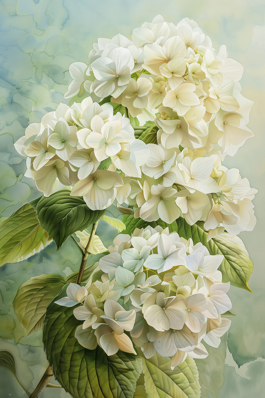 Hortensias en verde primavera — diseño completo