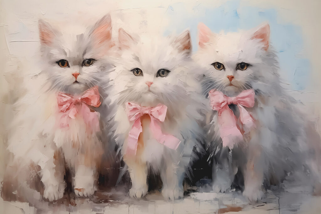 Gatitos con lazos rosas — diseño completo