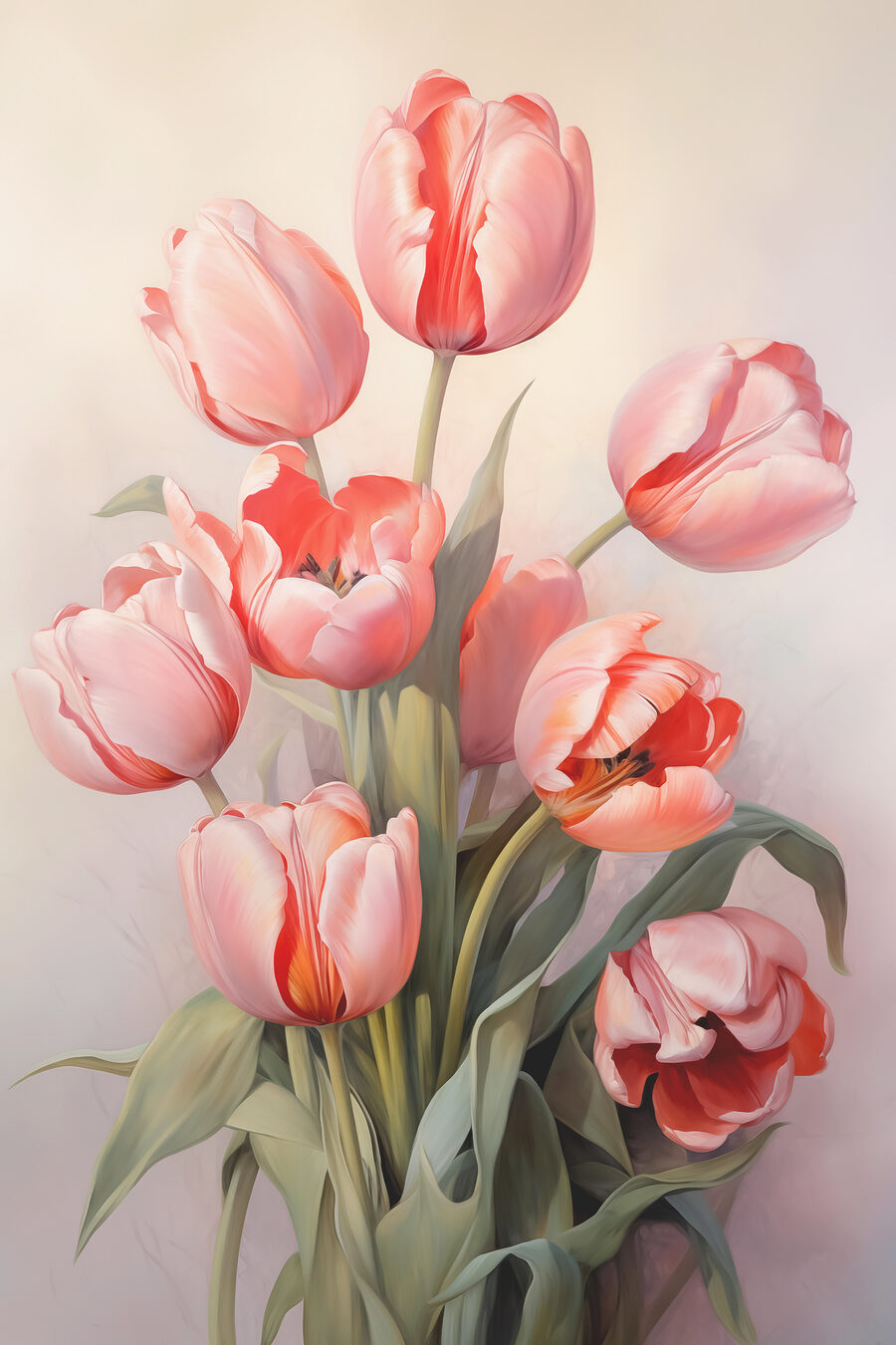 Tulipanes rosas al abrirse — diseño completo