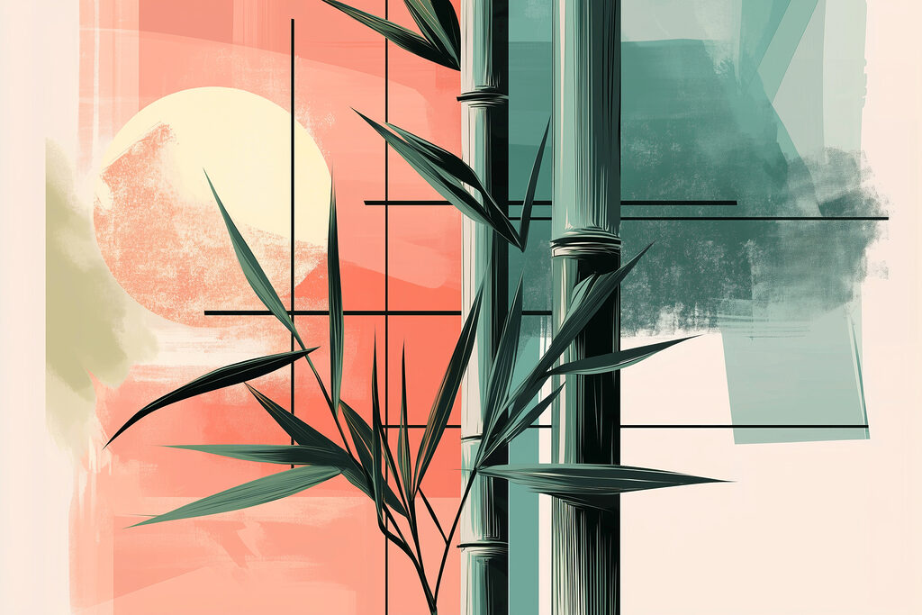 Bambú entre colores cálidos — diseño completo