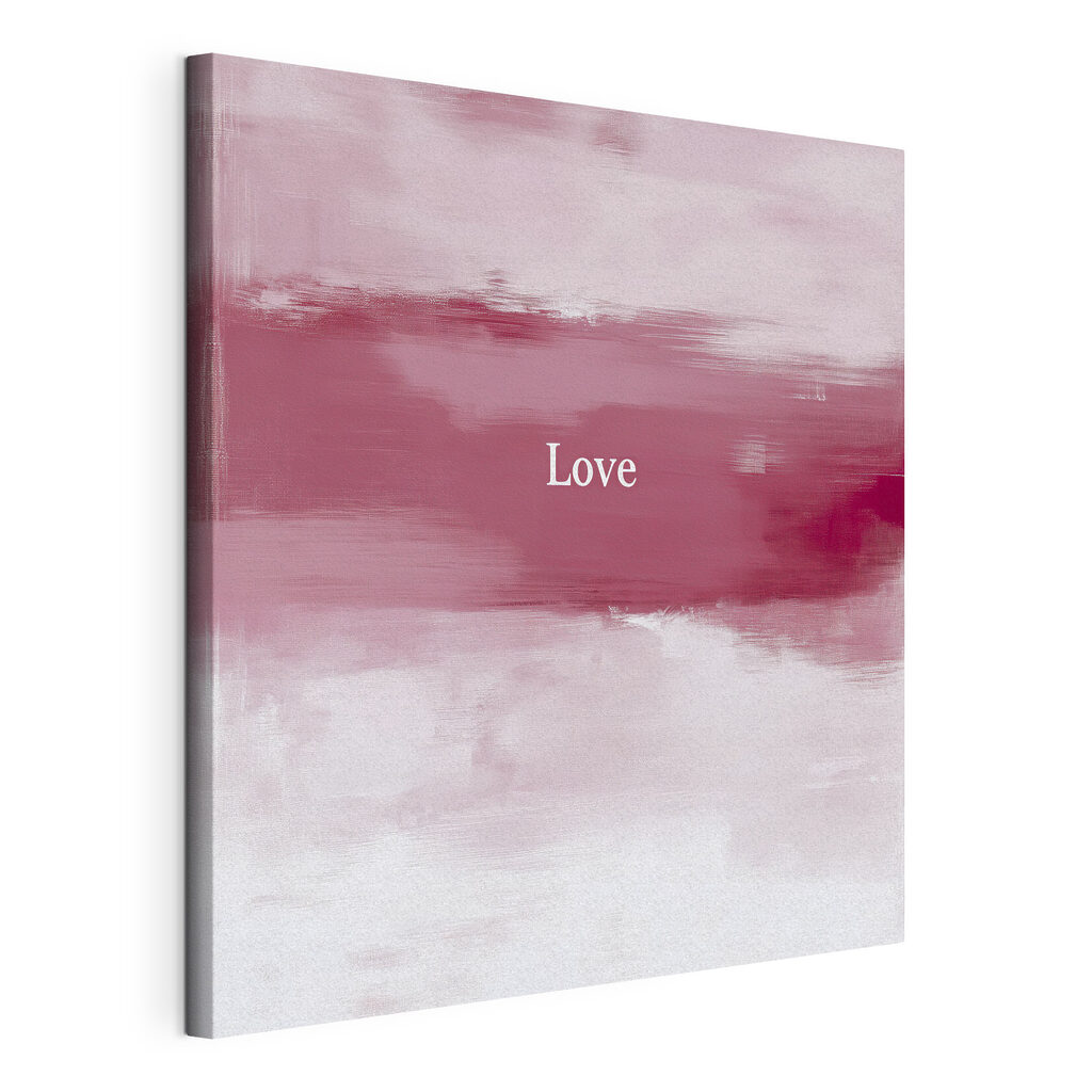 Amor en pintura rosa, lienzo tensado con el borde envolvente