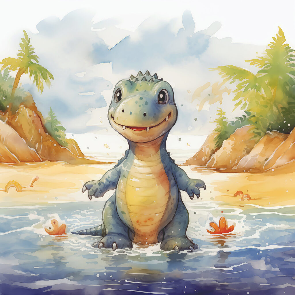 Dinosaurio en la playa — diseño completo