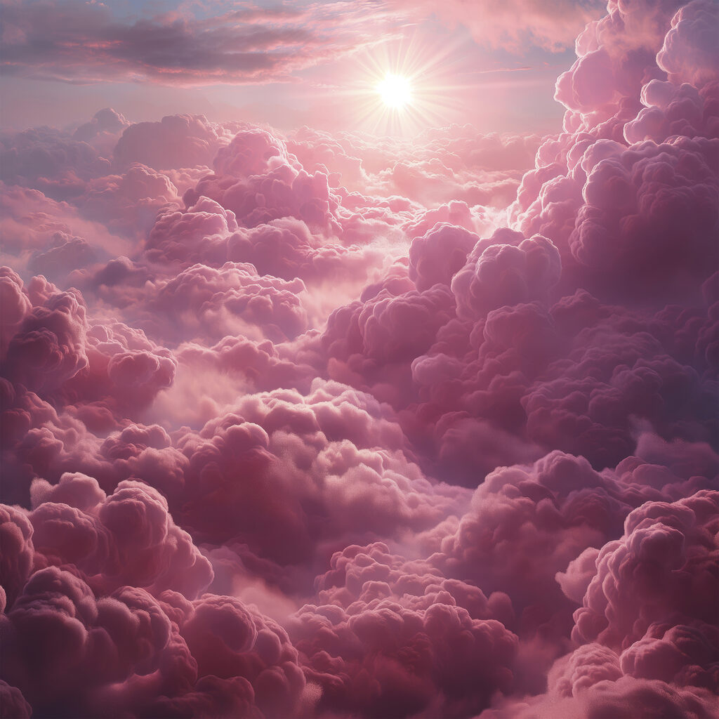 Sol sobre nubes rosas — diseño completo