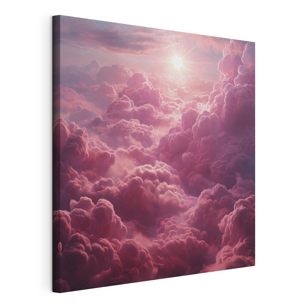 Sol sobre nubes rosas, lienzo tensado con el borde envolvente