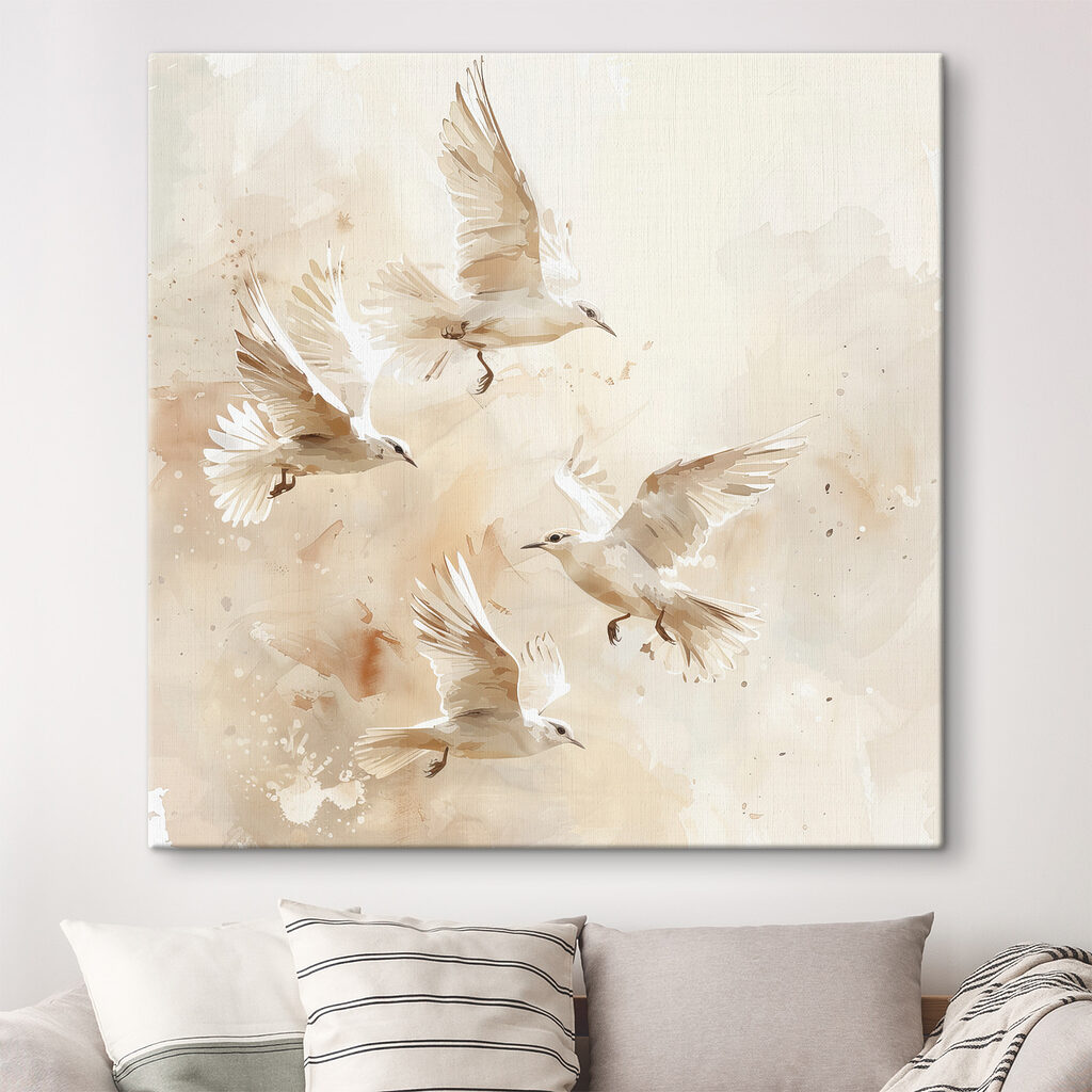 Palomas claras entre hojas — interior 1