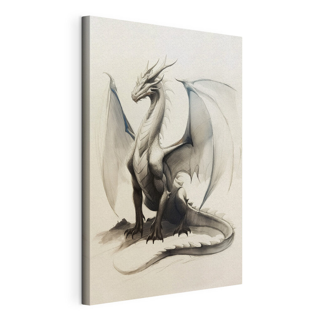 Dragón erguido, lienzo tensado con el borde envolvente