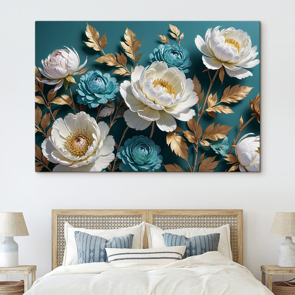 Flores blancas sobre petróleo en un interior