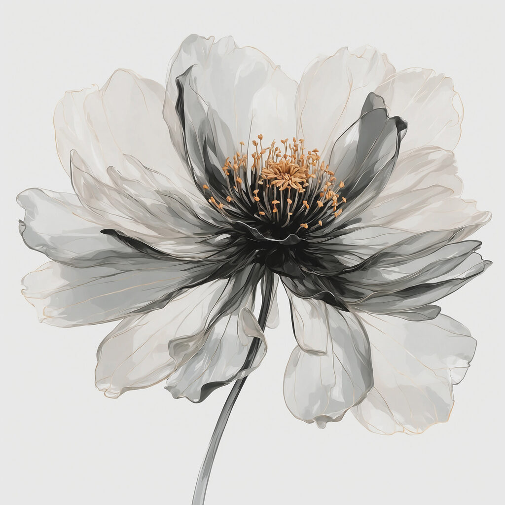 Flor en acuarela gris — diseño completo