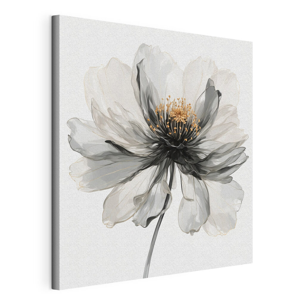Flor en acuarela gris, lienzo tensado con el borde envolvente