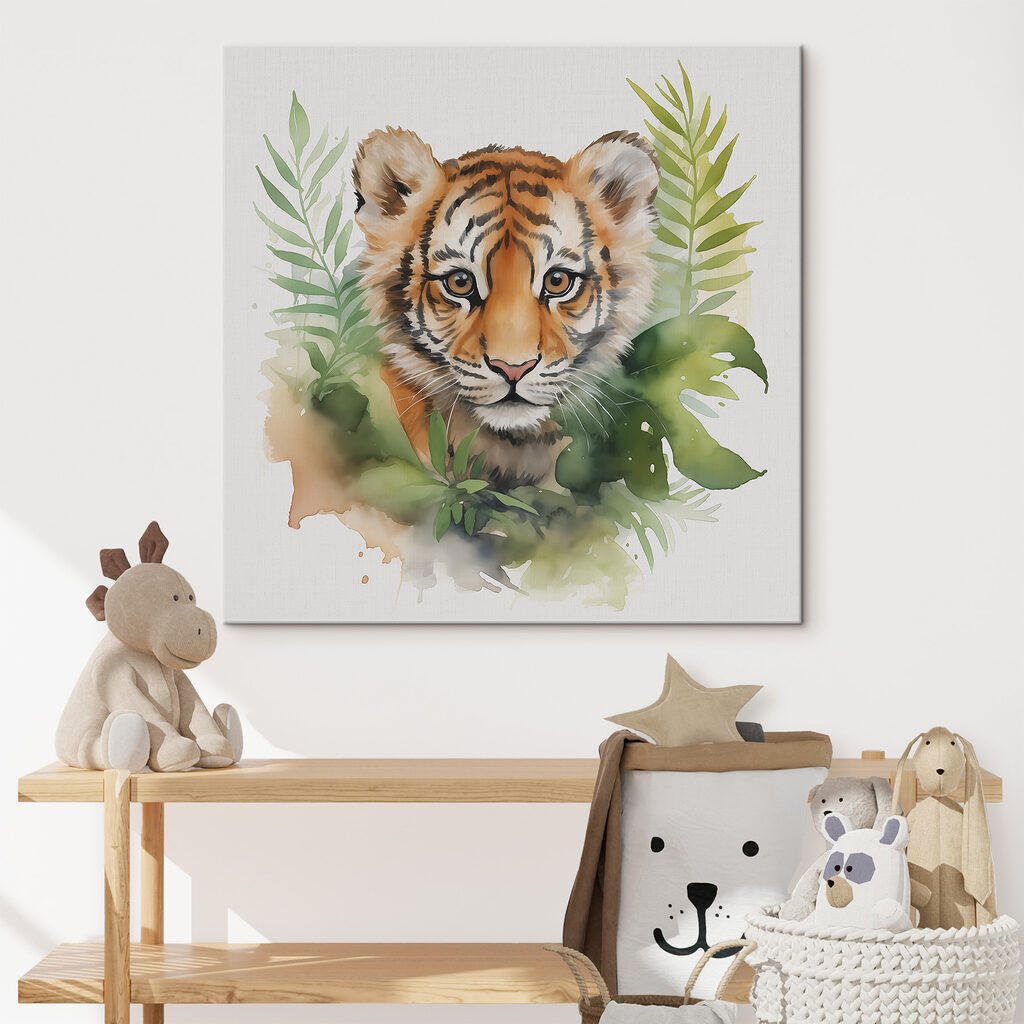 Tigre cachorro entre hojas — interior 1