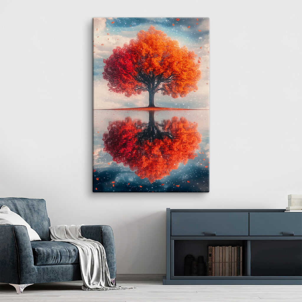 Árbol de otoño reflejado — interior 1