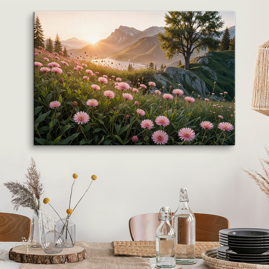 Flores rosas sobre montaña — interior 1