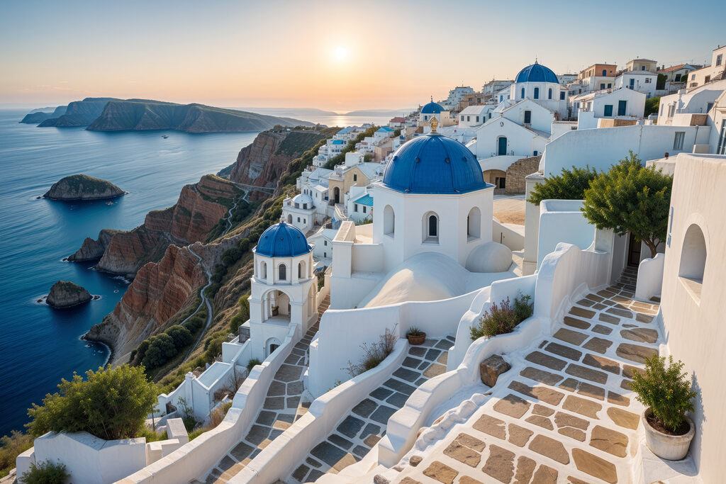 Cúpulas azules al atardecer — diseño completo