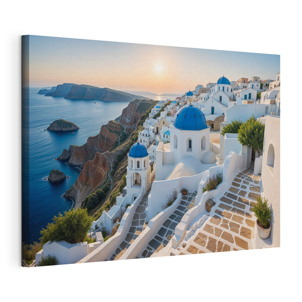 Cúpulas azules al atardecer, lienzo tensado con el borde envolvente