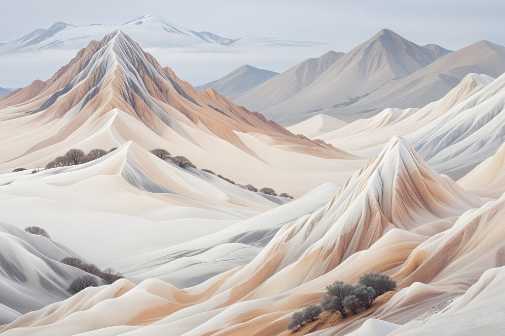 Montañas en pliegues crema — diseño completo