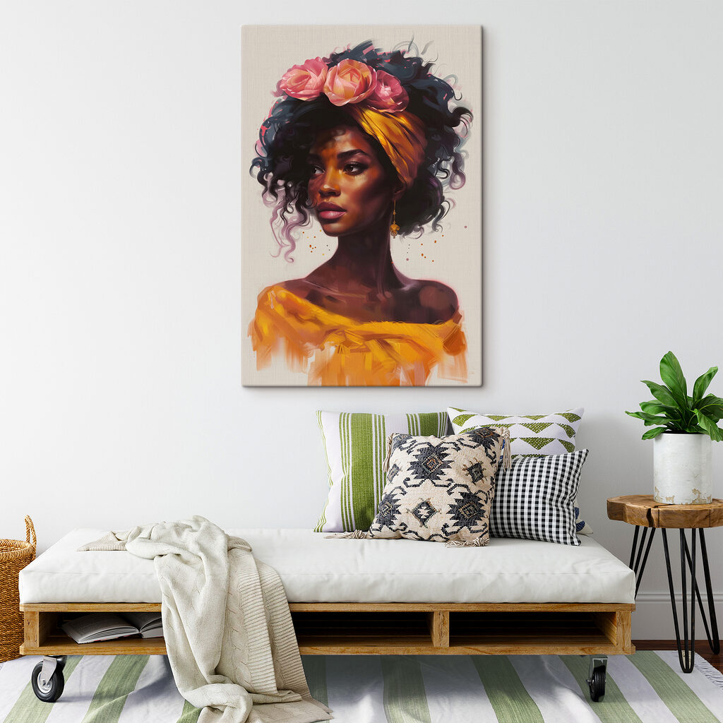 Rosas sobre blusa ocre — interior 1
