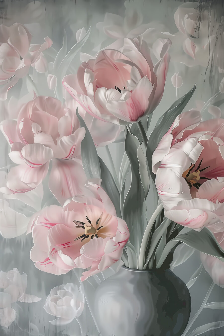 Tulipanes rosas en jarrón — diseño completo