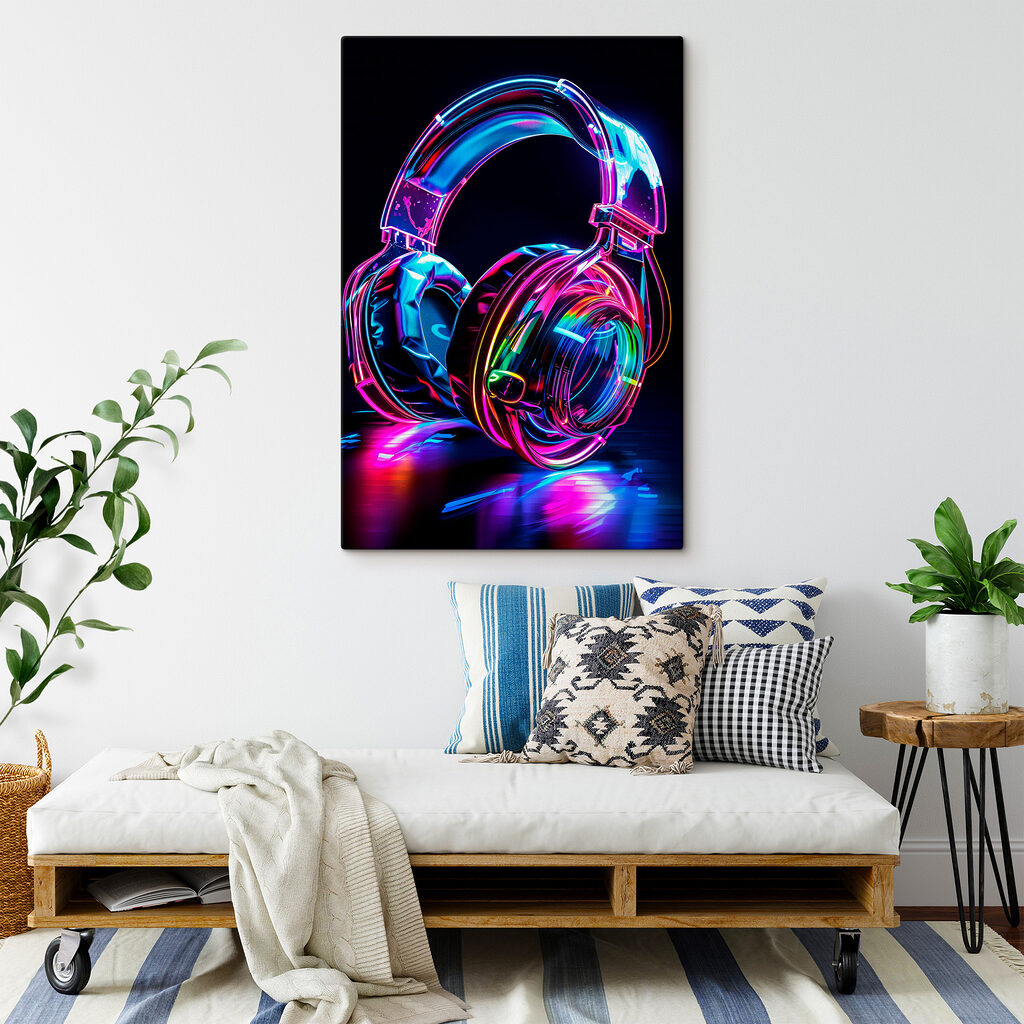 Auriculares en neón rosa — interior 1