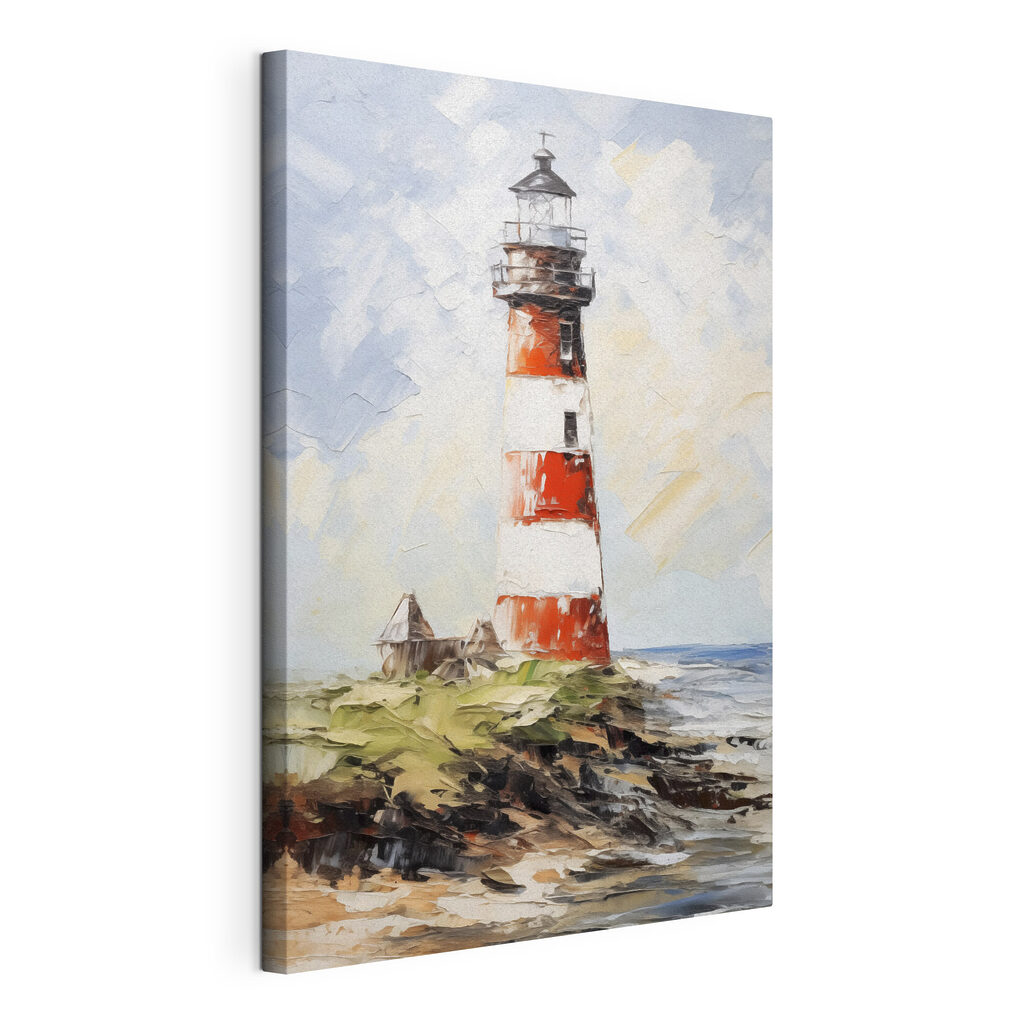 Faro junto al mar, lienzo tensado con el borde envolvente