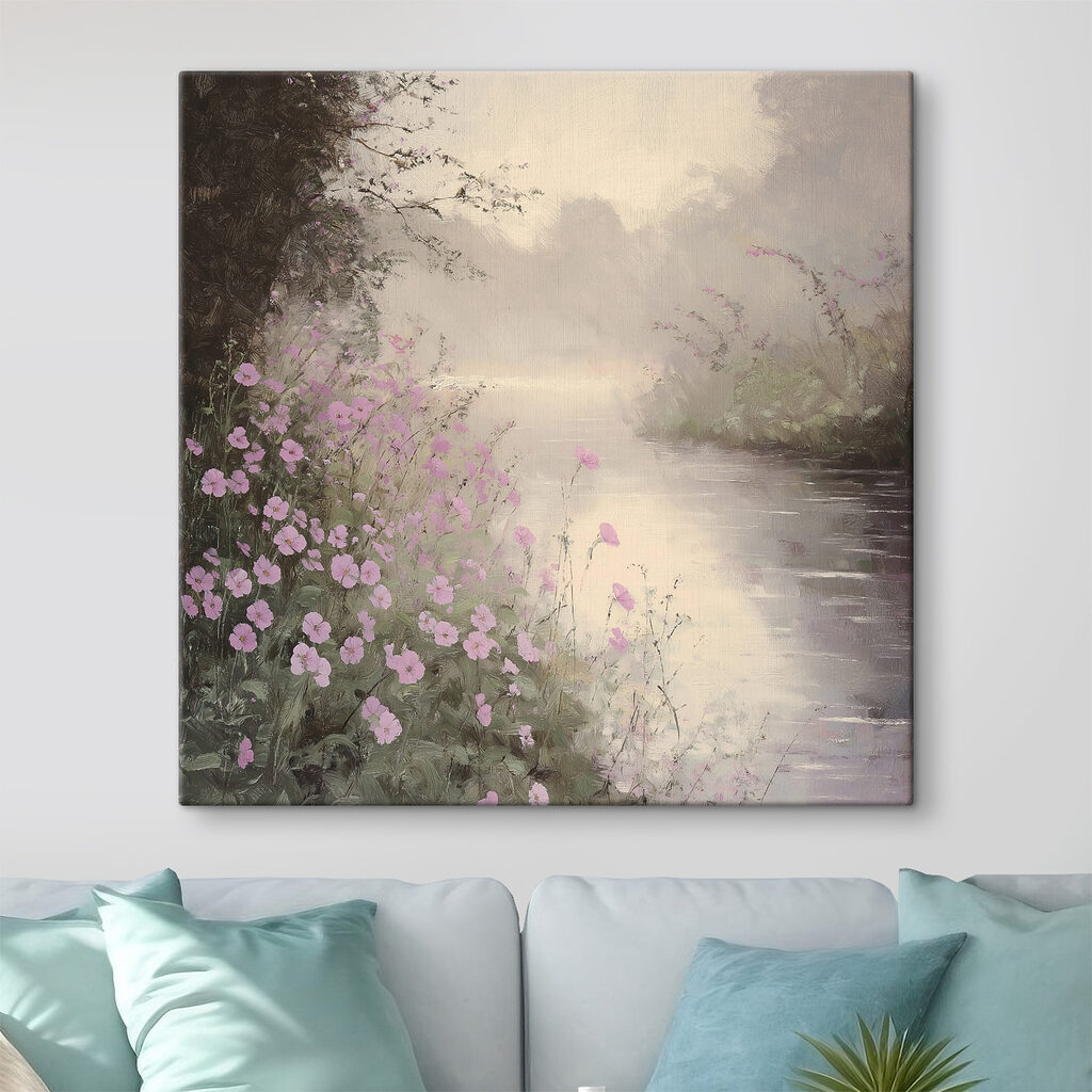 Flores rosas, río brumoso — interior 2