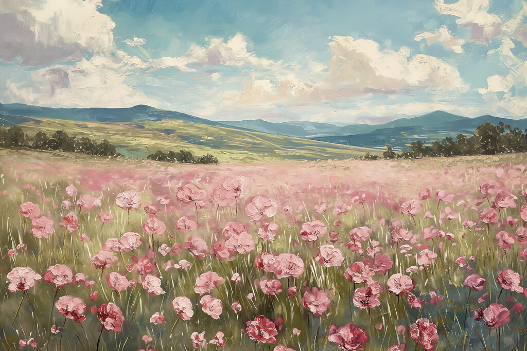 Campo de flores rosas — diseño completo