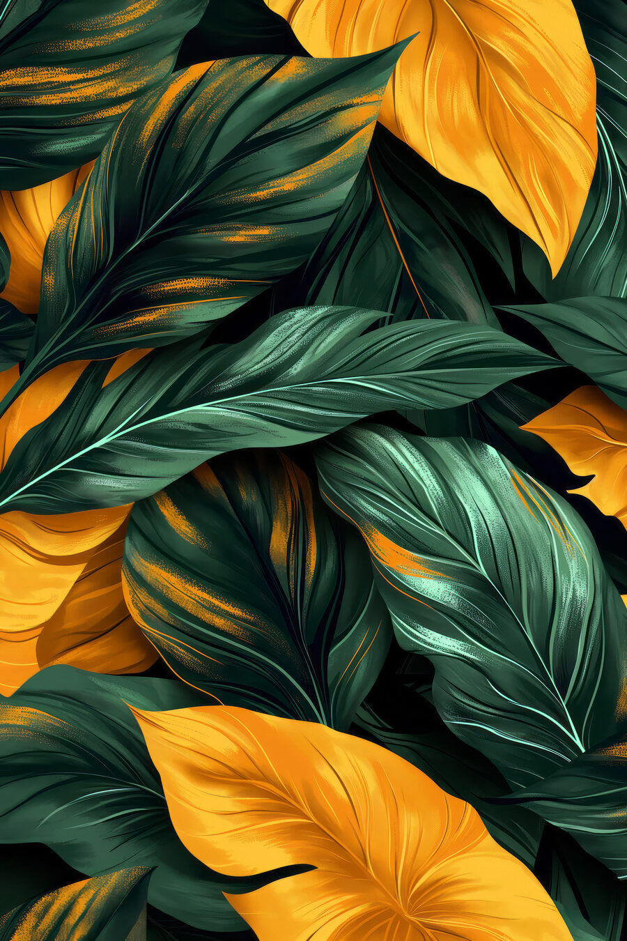 Hojas amarillas en verde — diseño completo