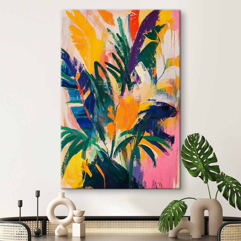 Hojas tropicales y trazos — interior 1