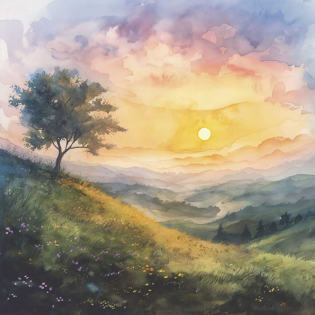 Árbol al amanecer — diseño completo