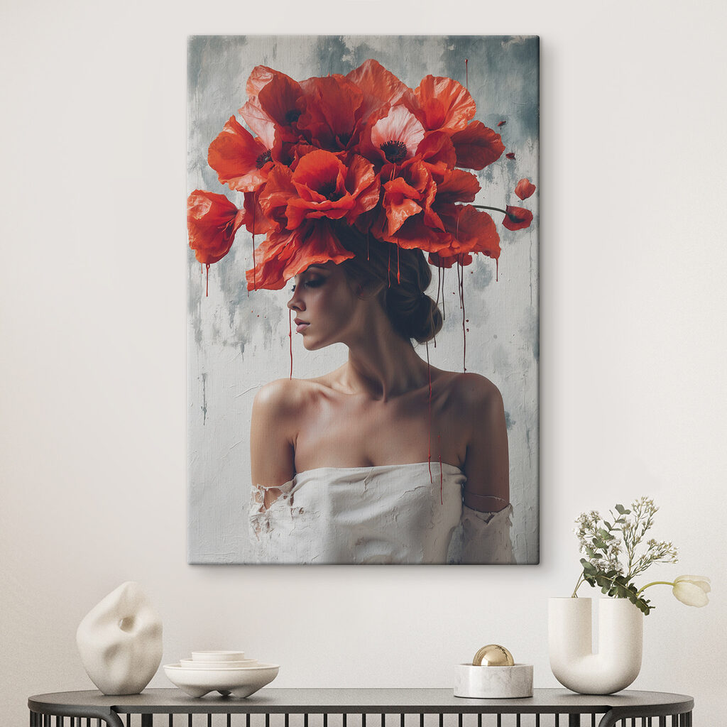 Sombrero de amapolas en un interior