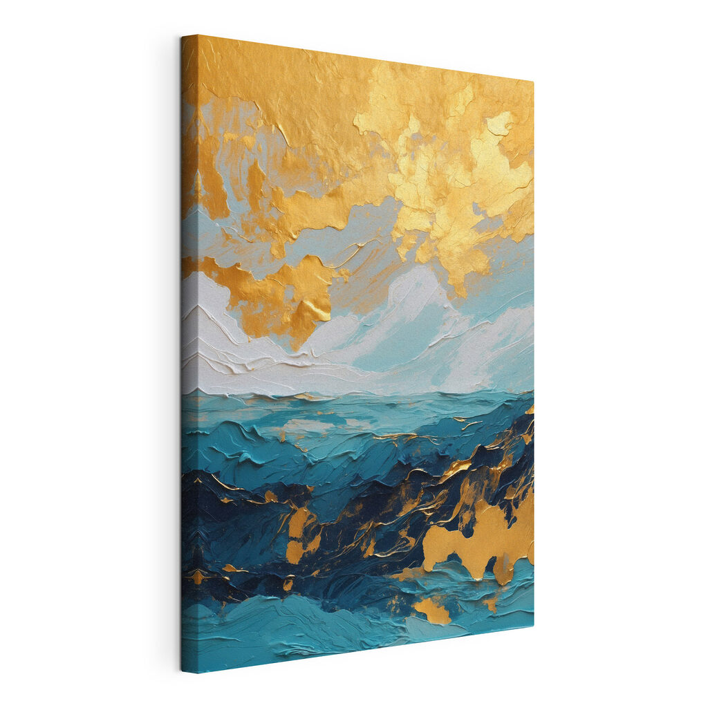 Cielo dorado sobre azul, lienzo tensado con el borde envolvente