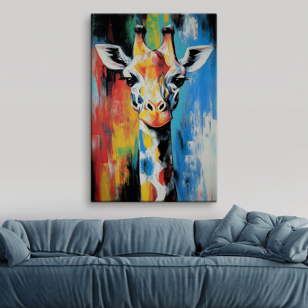 Jirafa entre colores vivos — interior 1