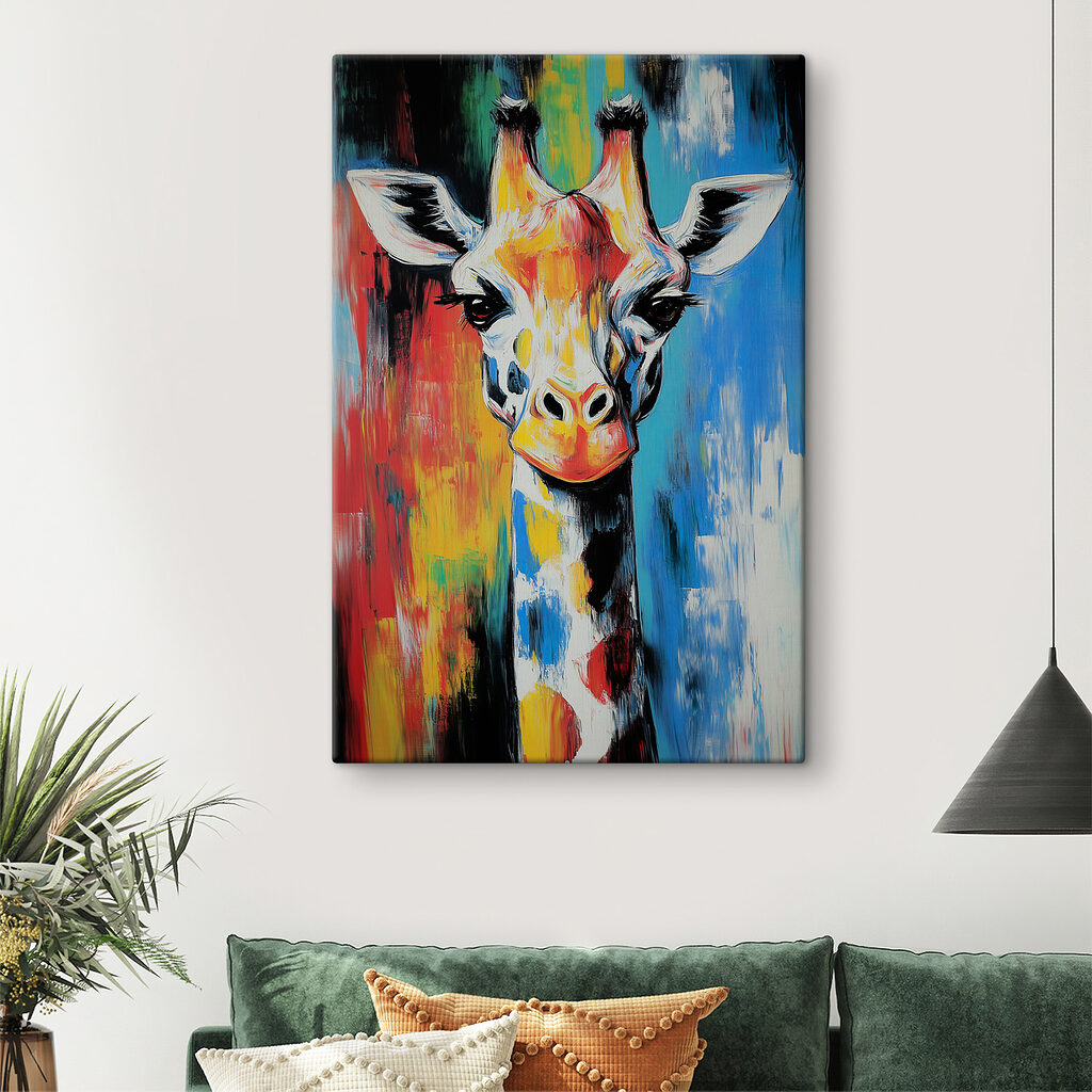 Jirafa entre colores vivos — interior 2