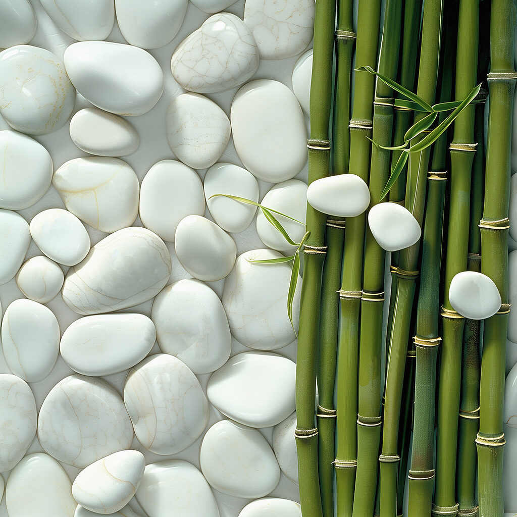 Bambú y piedras blancas — diseño completo