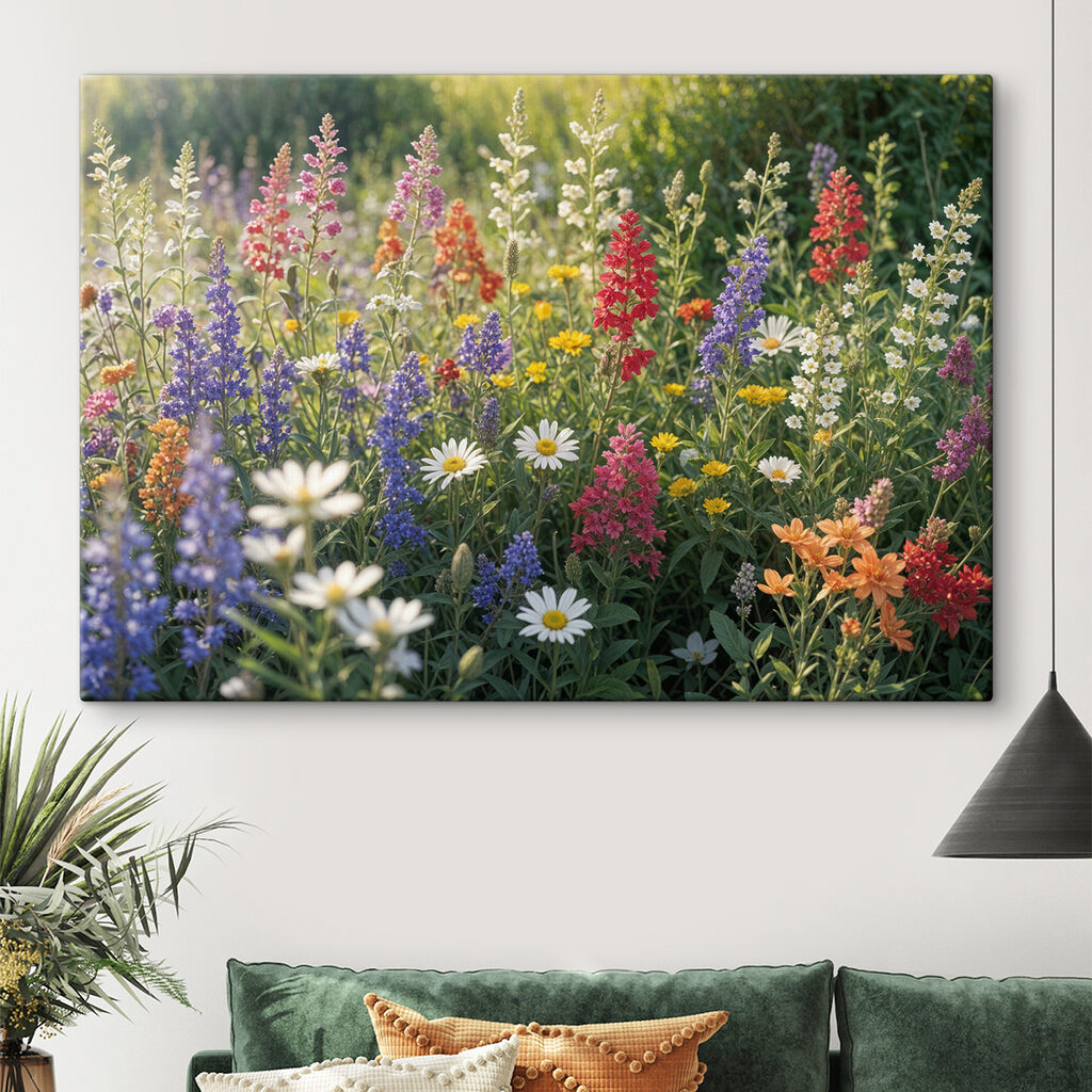 Lupinos entre margaritas en un interior