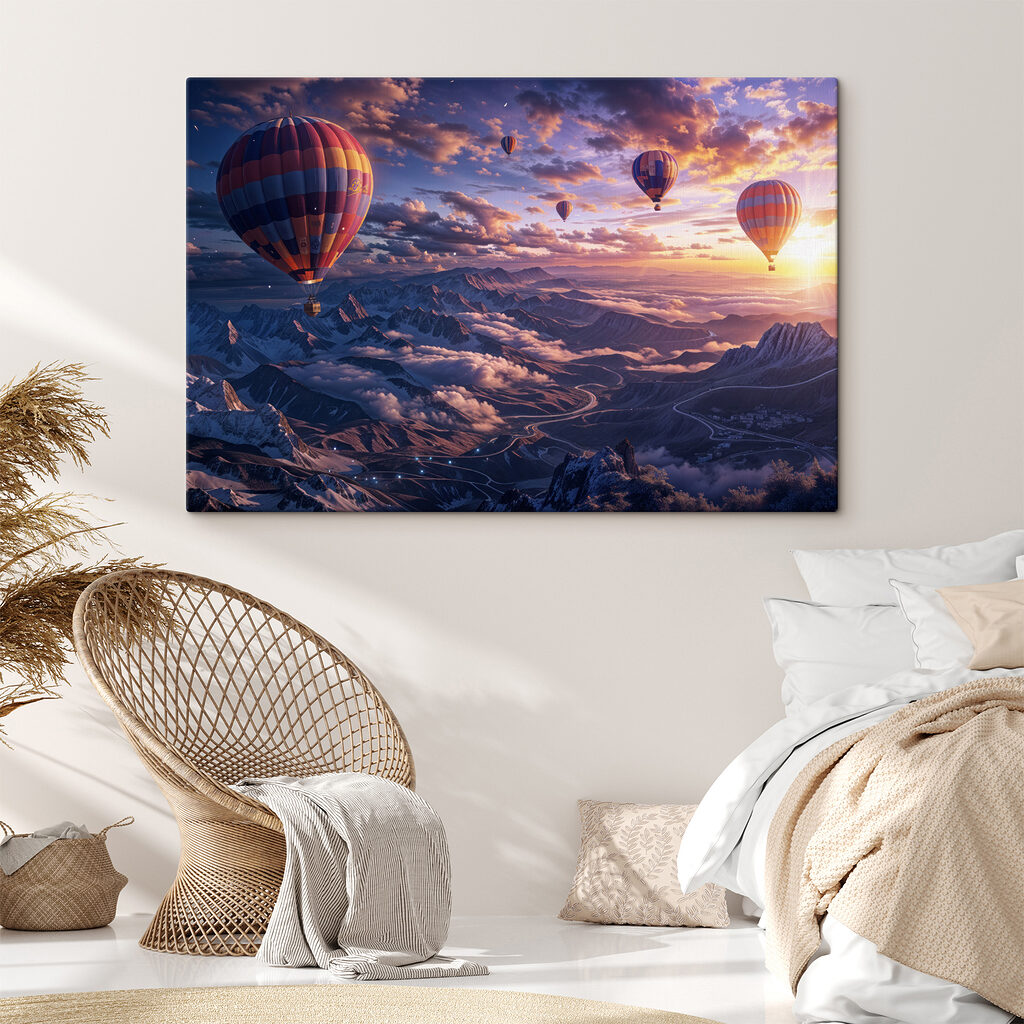 Globos sobre montañas moradas — interior 1