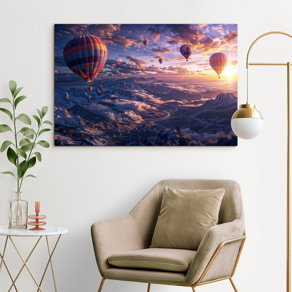 Globos sobre montañas moradas — interior 2