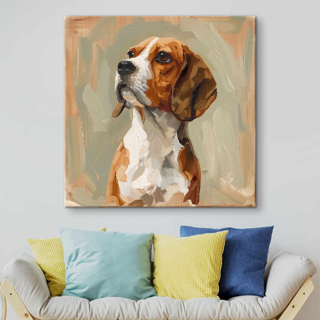 Beagle entre pinceladas en un interior