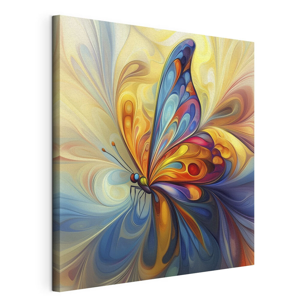 Mariposa de colores, lienzo tensado con el borde envolvente