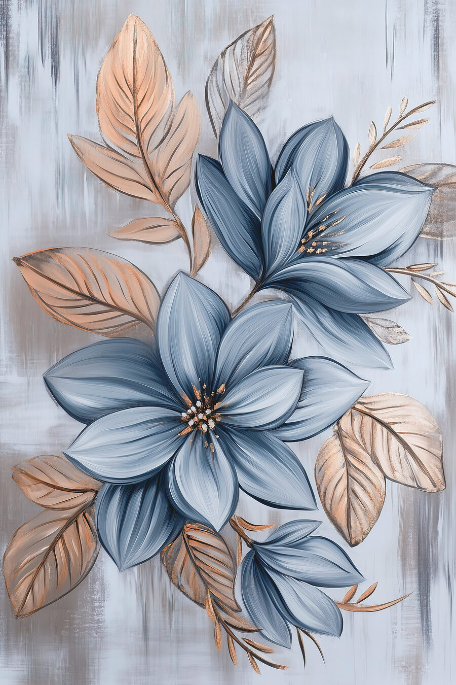 Flores azules entre hojas — diseño completo