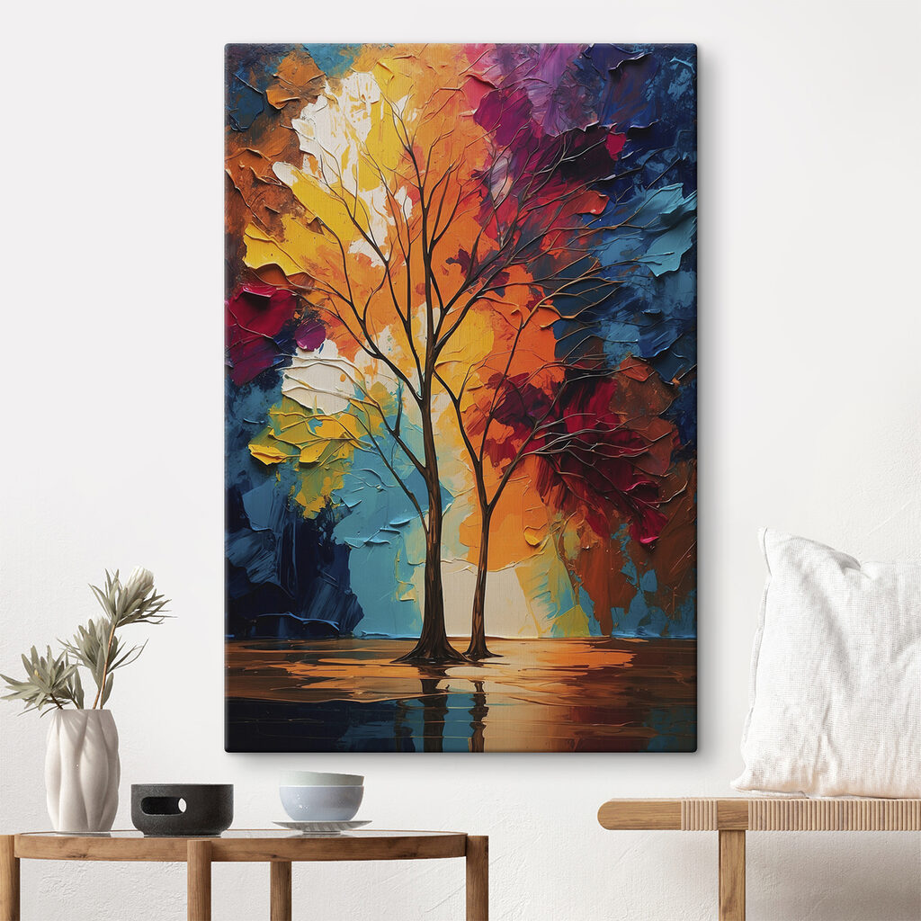 Dos árboles de otoño en un interior
