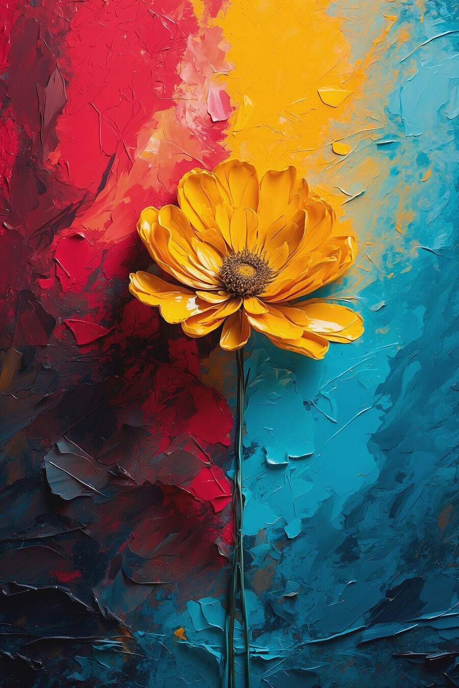 Flor amarilla entre colores — diseño completo