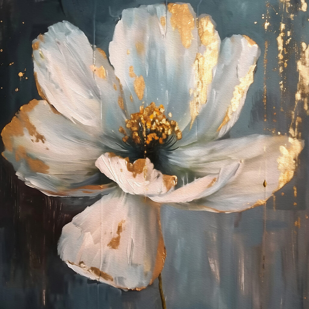 Flor blanca con dorado — diseño completo