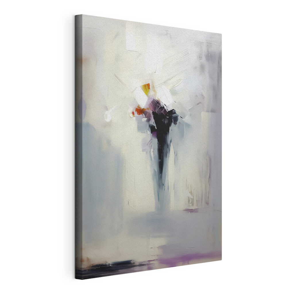 Flores blancas abstractas, lienzo tensado con el borde envolvente