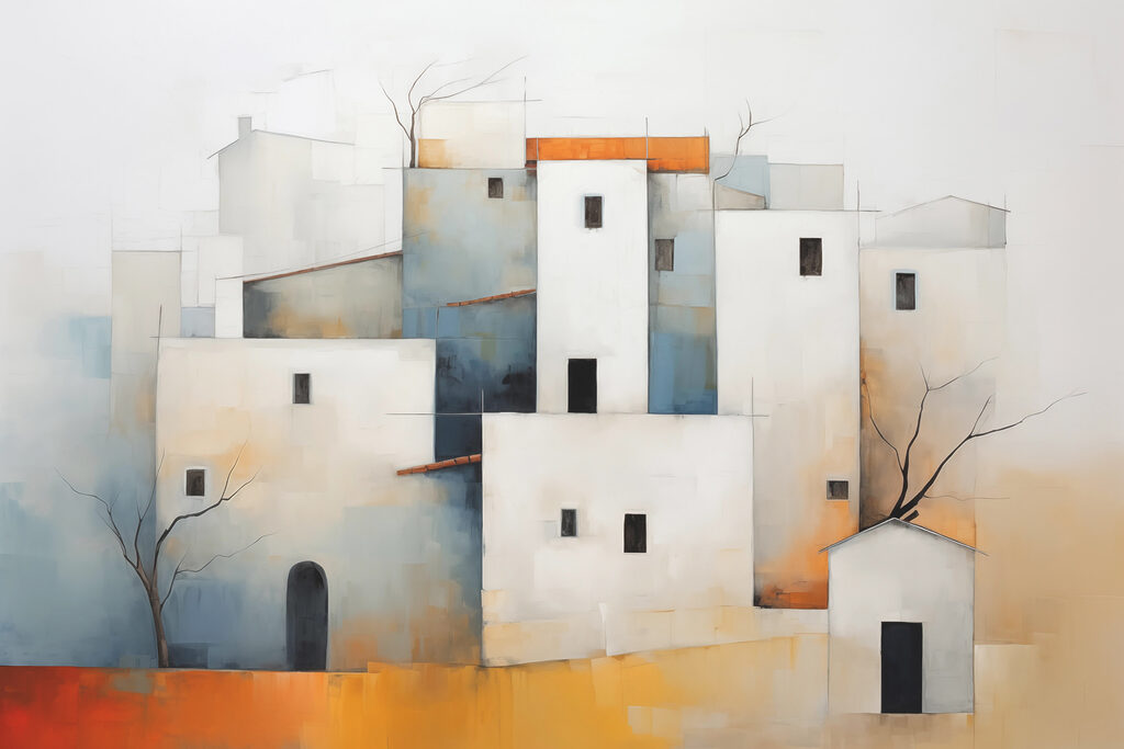 Casas blancas como bloques — diseño completo