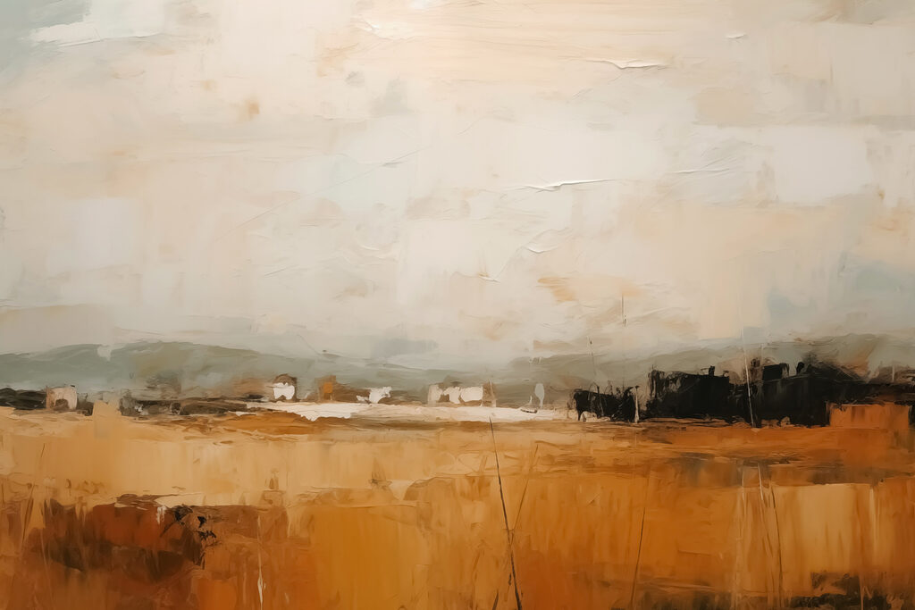 Horizonte sobre campos ocres — diseño completo