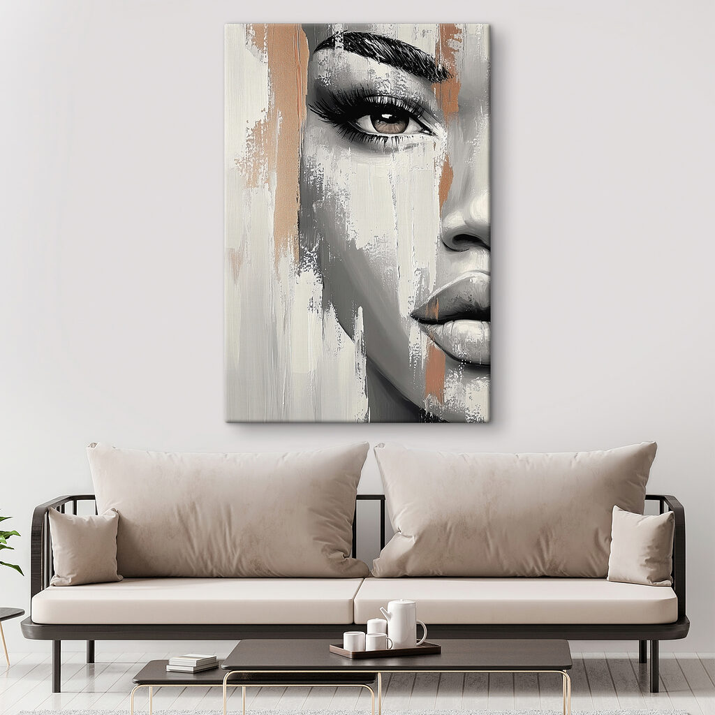 Ojo tras la pintura en un interior